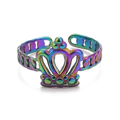 Rainbow Color Ion Plating(IP) 304 Stainless Steel Open Cuff Ring Findigns RJEW-A005-14-1