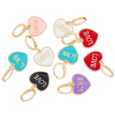 12Pcs 6 Colors Heart with Word Love Enamel Dangle Leverback Earrings EJEW-DC0001-26-1