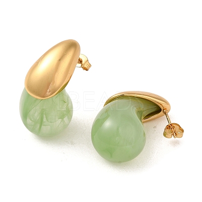 Teardrop Resin Stud Earrings EJEW-U003-26G-1