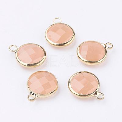 Golden Tone Brass Glass Flat Round Charms GLAA-M003-A-20G-1