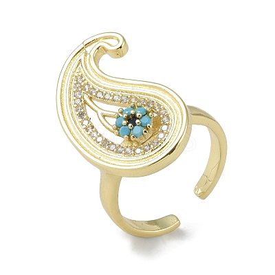 Rack Plating Brass Micro Pave Cubic Zirconia Teardrop Open Cuff Rings for Women RJEW-C088-04G-1
