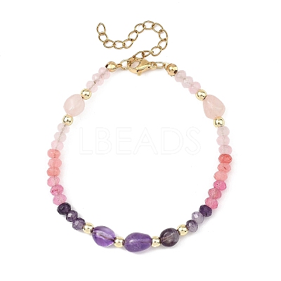 Dyed Natural Malaysia Jade & Chevron Amethyst & Rose Quartz Nuggets & Rondelle Beaded Bracelets for Women BJEW-JB14090-03-1