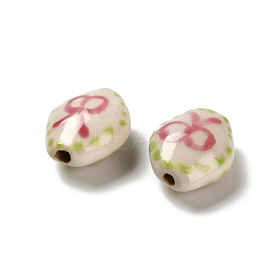 Flower Theme Printed Handmade Porcelain Beads LAMP-D303-06A-02-1