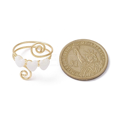 Natural Shell Heart Cuff Ring RJEW-JR00644-02-1