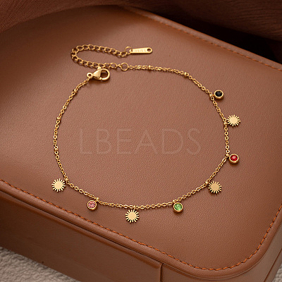 304 Stainless Steel Pave Colorful Cubic Zirconia Charm Anklets for Women FS-WG43DDA-10-1