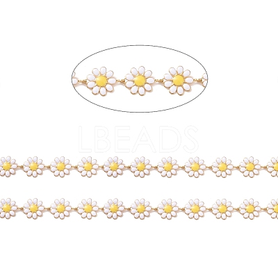 Ion Plating(IP) 304 Stainless Steel Daisy Flower Link Chains with Enamel AJEW-J035-03G-09-1