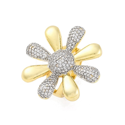 Brass Micro Pave Clear Cubic Zirconia Cuff Rings for Women RJEW-H248-02GP-1