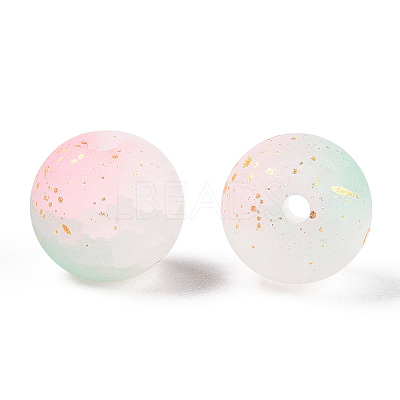 Frosted Baking Paint Crackle Glass Beads with Glitter Powder DGLA-T004-8mm-01F-1