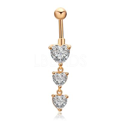 Real 18K Gold Plated Brass Cubic Zirconia Navel Ring Navel Ring Belly Rings AJEW-EE0001-18-1