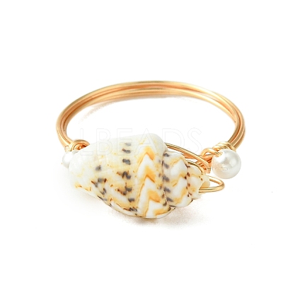 Natural Sea Shell Finger Rings RJEW-TA00168-1