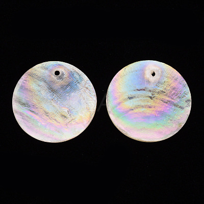 Electroplate Natural Capiz Shell Pendants SSHEL-T014-36-1