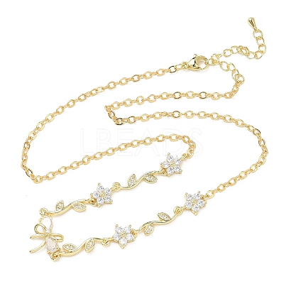 Brass Pave Cubic Zirconia Flower Pendant Necklaces NJEW-C121-04E-G-1