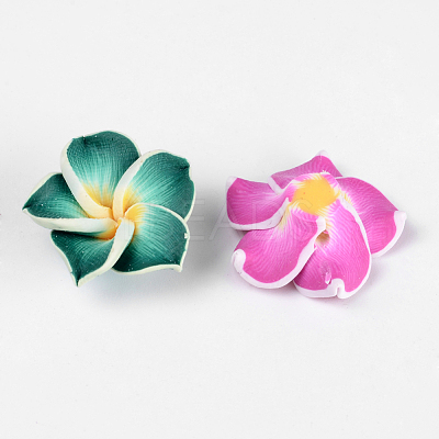 Handmade Polymer Clay 3D Flower Plumeria Beads X-CLAY-Q192-20mm-M-1