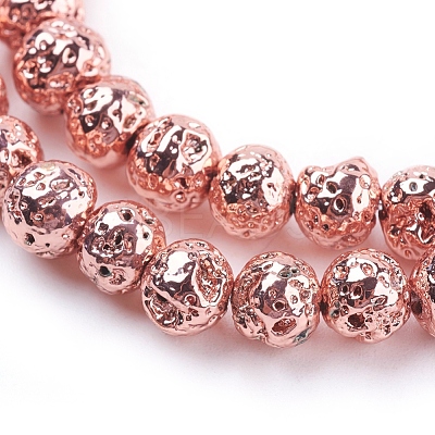 Electroplated Natural Lava Rock Bead Strands G-E429-01-4mm-RG-1