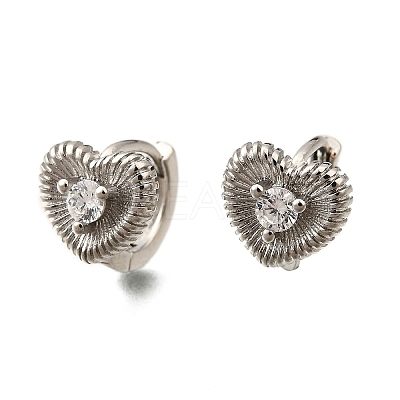 Heart Brass Micro Pave Clear Cubic Zirconia Hoop Earrings EJEW-Z121-05P-1