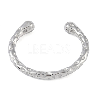 Non-Tarnish 304 Stainless Steel Open Cuff Textured Bangles for Women BJEW-G706-02P-1