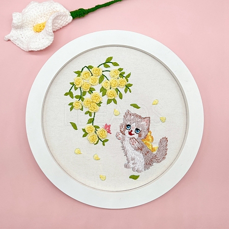 Flower Cat Pattern DIY Embroidery Starter Kit with Instruction Book PW-WG39369-04-1