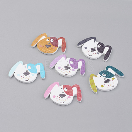 2-Hole Puppy Printed Wooden Buttons WOOD-S037-039-1