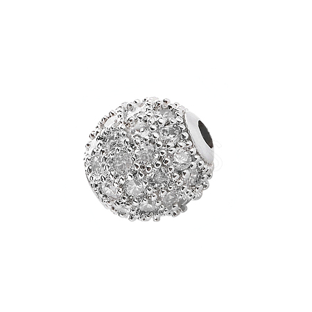 CZ Brass Micro Pave Grade AAA Clear Color Cubic Zirconia Round Beads KK-O065-6mm-05P-NR-1