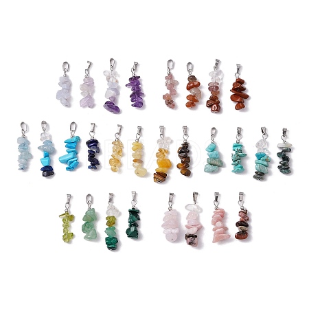 28Pcs 28 Styles Natural Mixed Gemstone Chip Pendants PALLOY-JF02817-1