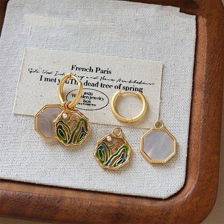 Brass Enamel Octagon with Mountain Hoop Earrings WGEA23F-02-1