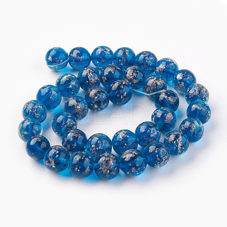 Handmade Gold Sand Lampwork Beads Strands LAMP-P051-L07-12mm-1