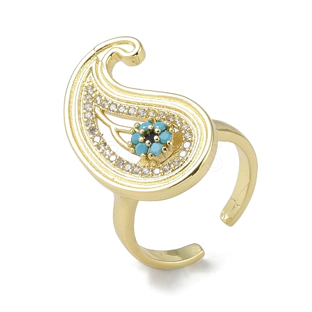 Rack Plating Brass Micro Pave Cubic Zirconia Teardrop Open Cuff Rings for Women RJEW-C088-04G-1