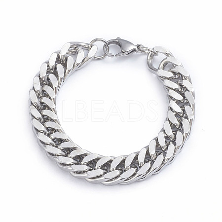 Tarnish Resistant Men's 304 Stainless Steel Diamond Cut Cuban Link Chain Bracelets X-BJEW-L673-002A-P-1