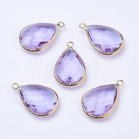 Golden Tone Brass Glass Teardrop Pendants GLAA-M006-A-14G-1