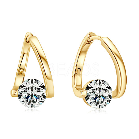 Brass Micro Pave Clear Cubic Zirconia Flat Round Hoop Earrings FS-WG5850E-02-1