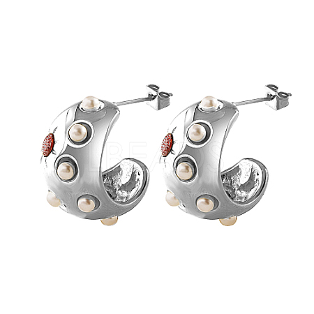 304 Stainless Steel Micro Pave Cubic Zirconia Stud Earrings EY6491-2-1