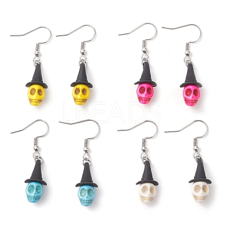 4 Pairs Dyed Synthetic Turquoise Pendants Earrings EJEW-TA00422-1