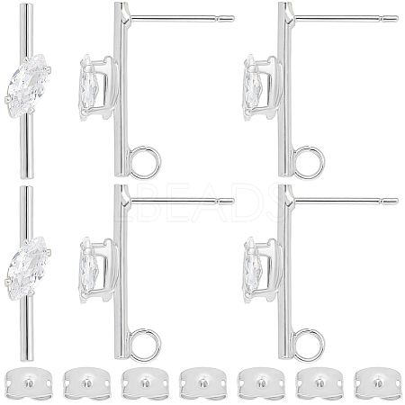 Beebeecraft 12Pcs Brass Cubic Zirconia Stud Earring Findings KK-BBC0012-76-1