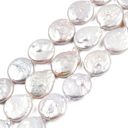 Flat Round Natural Baroque Pearl Keshi Pearl Beads Strands PEAR-R015-16-1