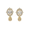 Oval Brass Micro Pave Clear Cubic Zirconia Stud Earring Findings KK-C107-07G-1