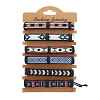 6Pcs 6 Colors PU Leather & Cotton Braided Cord Bracelets Set PW-WG43775-03-1