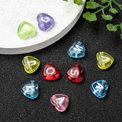 Transparent Acrylic Heart Horizontal Hole Letter Beads TACR-Q101-01-1