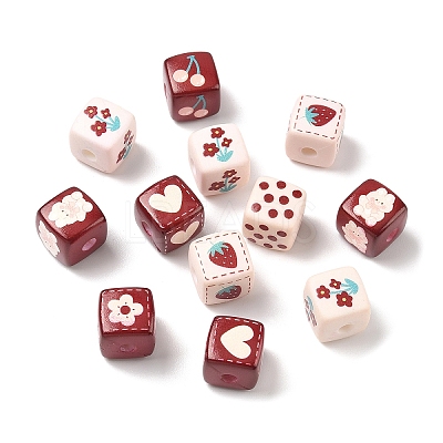 35Pcs 7 Styles Opaque Printed Acrylic Beads MACR-YW0004-38-1
