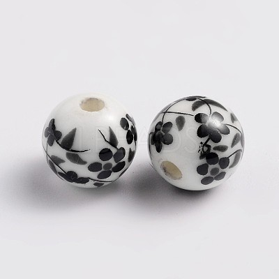 Floral Printed Porcelain Beads PORC-Q201-8mm-5-1