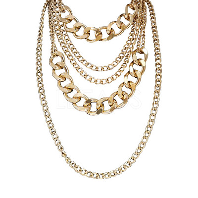 Punk Alloy & Aluminum Cuban Link Chain Multi Layered Necklaces for Women FS-WG4574A-01-1