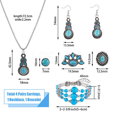 Synthetic Turquoise Pendant Necklace & Bracelet & Earrings Set SJEW-FI0001-15-1