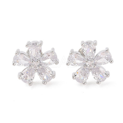 Rack Plating Brass Micro Pave Cubic Zirconia Stud Earrings EJEW-I304-07P-09-1