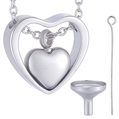 1Pc 304 Stainless Steel Heart Pendant Urn Ashes Necklaces NJEW-CN0001-19P-1