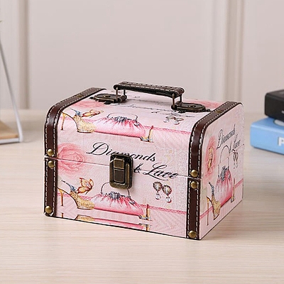 Retro Printed Imitation Leather Jewelry Storage Boxs with Handle PW-WG64239-02-1