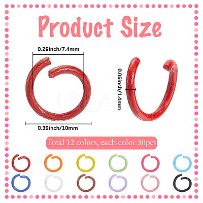 360Pcs 12 Colors Baking Paint Iron Open Jump Rings IFIN-SC0001-89-1