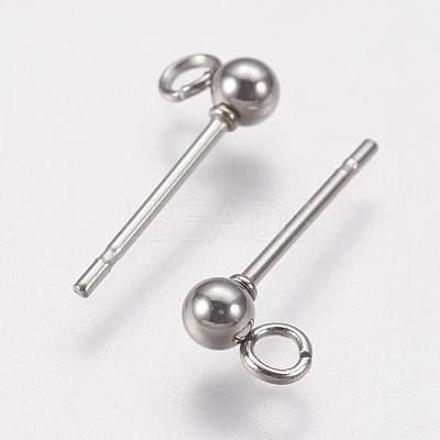 Non-Tarnish 202 Stainless Steel Ball Stud Earring Findings STAS-F141-06P-3mm-1