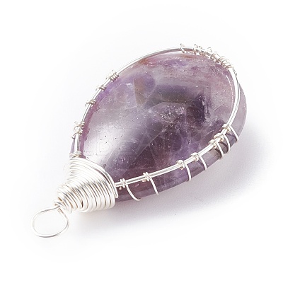 Natural Amethyst & Natural Tiger Eye & Natural Green Fluorite & Natural Rose Quartz & Natural Quartz Crystal Pendants PALLOY-JF01307-1