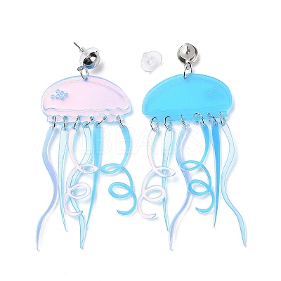 Acrylic Jellyfish Dangle Stud Earrings EJEW-H089-01P-1