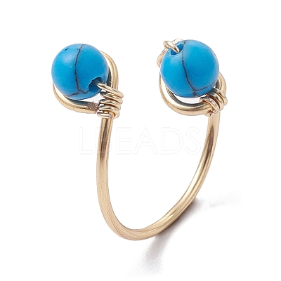 Copper Wire Wrapped Natural & Synthetic Gemstone Toe Open Ring RJEW-JR00622-1