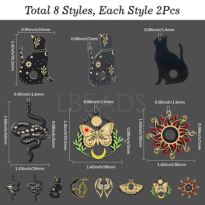 16Pcs 8 Styles Opaque Printed Acrylic Pendants OACR-SC0002-26-1